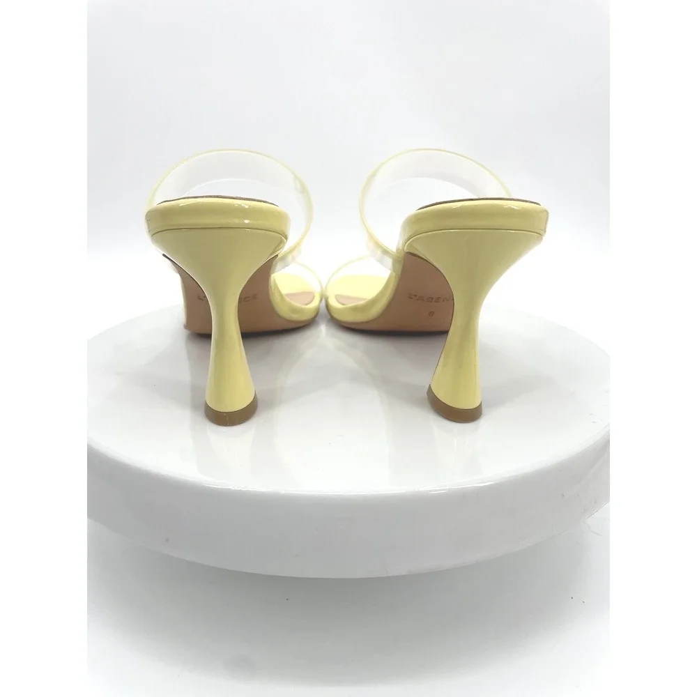 L'AGENCE Idalie Slide Sandals‎ Womens 6 Yellow Leather Clear Strap Mule Heel